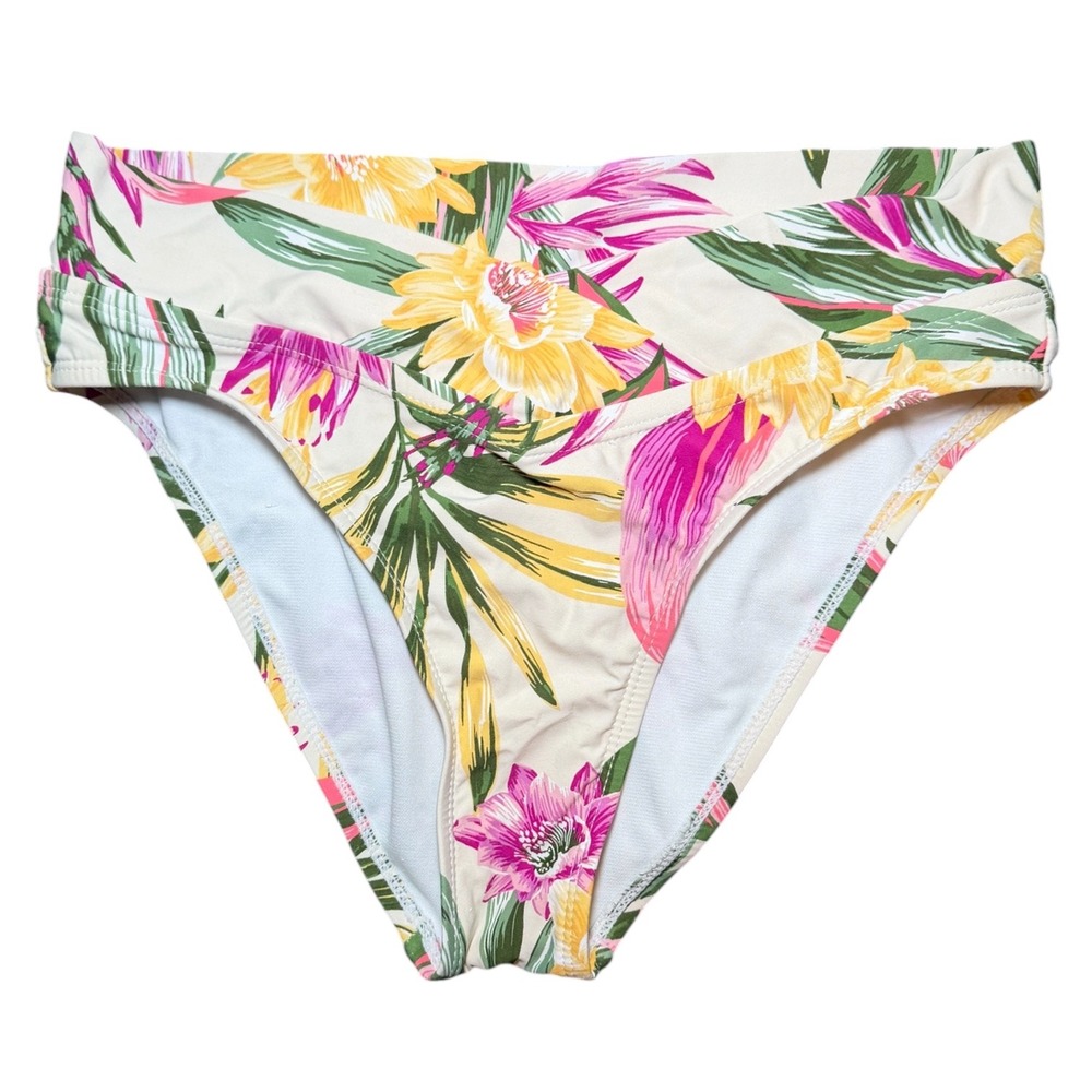 Freshwater Womens Tropical Floral Bikini Bottom V Front Ivory Pink S FA21SB34RP - Picture 2 of 9